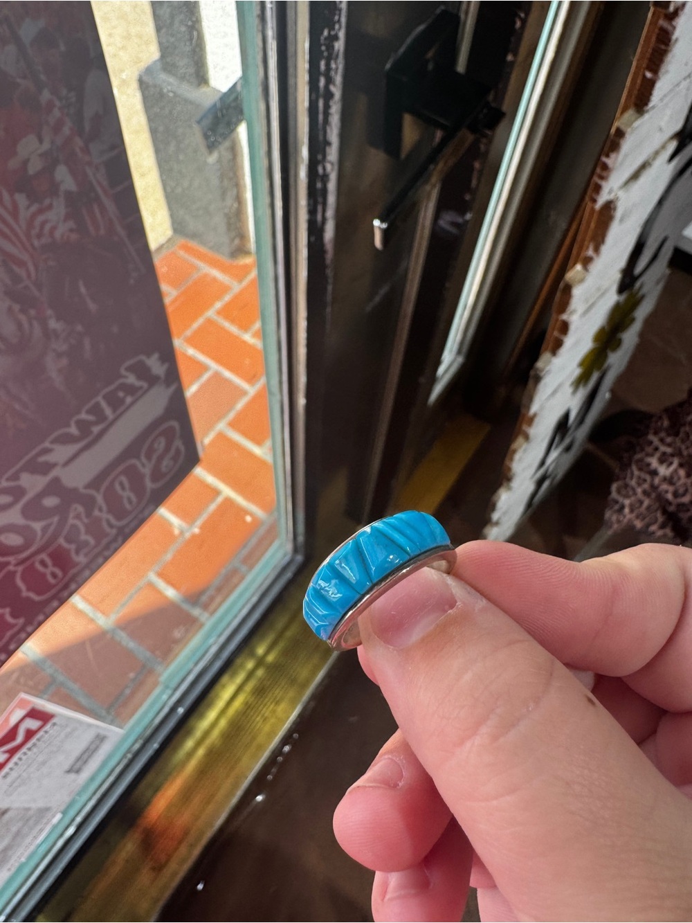 Blue Turquoise Inlay Stainless Steel Wearable Ring